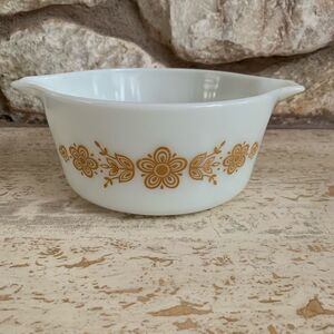Vintage Pyrex Butterfly gold casserole dish